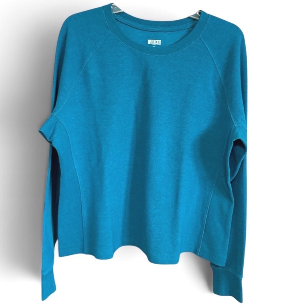 Duluth Trading Co Top Womens XL Teal Blue Waffle Knit Raglan Long Sleeve Casual